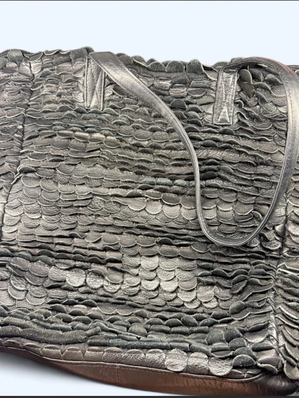 Black Textured Leather Shoulder Bag